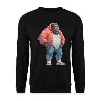 Cooler Gorilla im Street Art Style - Unisex Pullover - Schwarz - Vorne - Alina (178cm) & Michal (187cm)