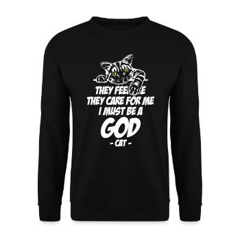 Cat Lover They Feed Me I Must Be A God - Unisex Pullover - Schwarz - Vorne - Alina (178cm) & Michal (187cm)