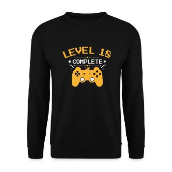 18. Geburtstag Gamer Level 18 complete Geschenk - Unisex Pullover - Schwarz - Vorne - Alina (178cm) & Michal (187cm)