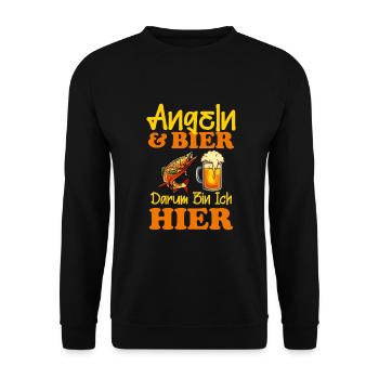 Angeln und Bier darum bin ich hier-Angler - Unisex Pullover - Schwarz - Vorne - Alina (178cm) & Michal (187cm)