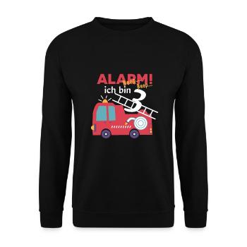 Alarm! Ich bin 3 Feuerwehr Design - Unisex Pullover - Schwarz - Vorne - Alina (178cm) & Michal (187cm)