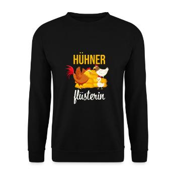 Hühner Flüsterer Landwirte Bauern Geschenk Huhn - Unisex Pullover - Schwarz - Vorne - Alina (178cm) & Michal (187cm)