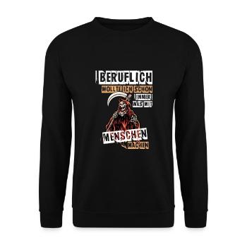 Beruflich Sensenmann - Unisex Pullover - Schwarz - Vorne - Alina (178cm) & Michal (187cm)
