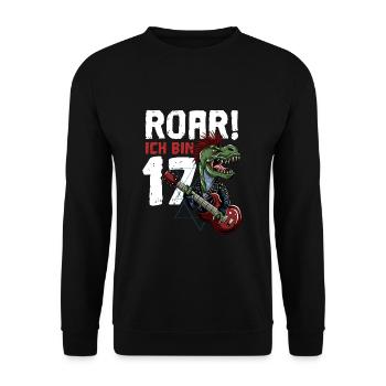 Roar endlich 17 dino mit Gitarre - Unisex Pullover - Schwarz - Vorne - Alina (178cm) & Michal (187cm)