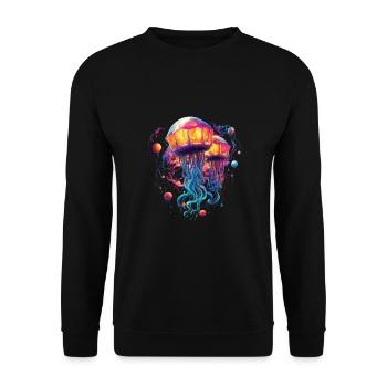 Quallen Heißluftballon leuchtende Farben - Unisex Pullover - Schwarz - Vorne - Alina (178cm) & Michal (187cm)
