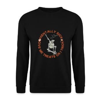 Squelette de patineur d’Halloween avec Trick Saying Skating - Sweat-shirt Unisexe - noir - Devant - Alina (178cm) & Michal (187cm)