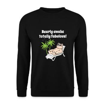 Bear in sunglasses chilling in deck chair palm trees - Unisex Sweatshirt - black - Front - Alina (178cm) & Michal (187cm)