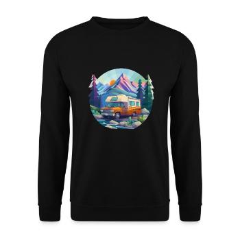 Camping à l’ancienne – Moderne dans un look low poly - Sweat-shirt Unisexe - noir - Devant - Alina (178cm) & Michal (187cm)
