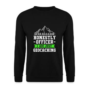 Geocaching Geocache Geocacher - Unisex Pullover - Schwarz - Vorne - Alina (178cm) & Michal (187cm)