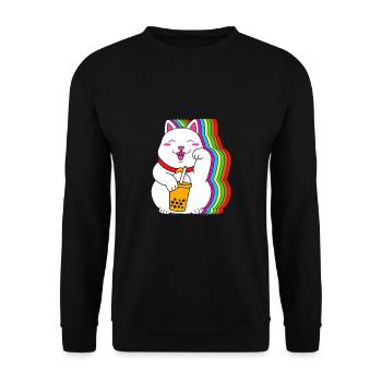 Maneki Neko Japan Glücksbringer Boba Tee - Unisex Pullover - Schwarz - Vorne - Alina (178cm) & Michal (187cm)