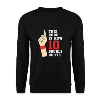 32nd birthday Ten year of birth Date of birth - Unisex Sweatshirt - black - Front - Alina (178cm) & Michal (187cm)