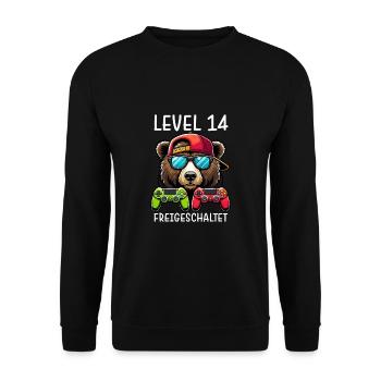 Level 14 Freigeschaltet Gamer Geburtstag Gaming - Unisex Pullover - Schwarz - Vorne - Alina (178cm) & Michal (187cm)