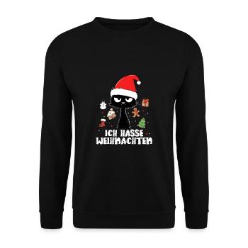 Ich Hasse Weihnachten Katze Weihnachtsgeschenk - Unisex Pullover - Schwarz - Vorne - Alina (178cm) & Michal (187cm)
