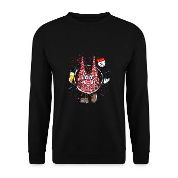 Kölner Dom Karneval Clown mit Bier - Unisex Pullover - Schwarz - Vorne - Alina (178cm) & Michal (187cm)