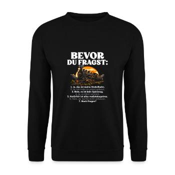 Bevor Du Fragst Modellbahn Eisenbahn - Unisex Pullover - Schwarz - Vorne - Alina (178cm) & Michal (187cm)