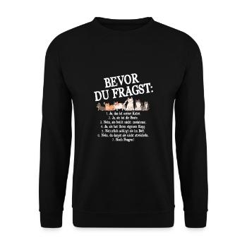 Bevor Du Fragst Das Ist Meine Katze - Unisex Pullover - Schwarz - Vorne - Alina (178cm) & Michal (187cm)