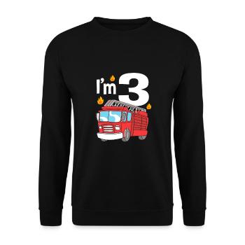Feuerwehrauto Kindergeburtstag - Unisex Pullover - Schwarz - Vorne - Alina (178cm) & Michal (187cm)