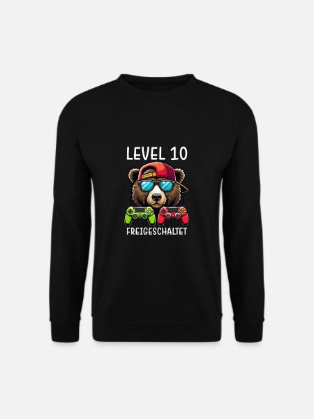 Level 10 Freigeschaltet Gamer Geburtstag Gaming - Unisex Pullover - Schwarz