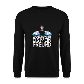 Ganz dünnes Eis mein Freund Affe auf Eisscholle - Unisex Pullover - Schwarz - Vorne - Alina (178cm) & Michal (187cm)
