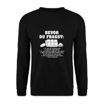 Bevor Du Fragst Schokolade - Unisex Pullover - Schwarz - Vorne - Alina (178cm) & Michal (187cm)