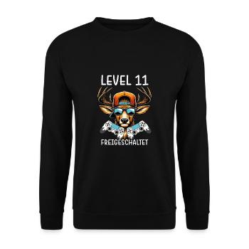 Level 11 Freigeschaltet Gamer Geburtstag Gaming - Unisex Pullover - Schwarz - Vorne - Alina (178cm) & Michal (187cm)