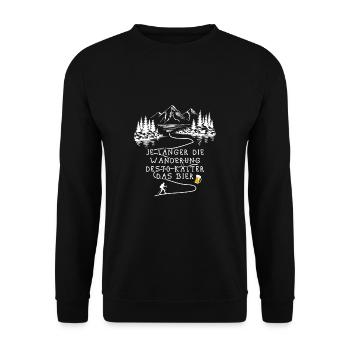 Je länger die Wanderung desto kälter das Bier - Unisex Pullover - Schwarz - Vorne - Alina (178cm) & Michal (187cm)