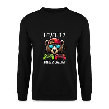 Level 12 Freigeschaltet Gamer Geburtstag Gaming - Unisex Pullover - Schwarz - Vorne - Alina (178cm) & Michal (187cm)