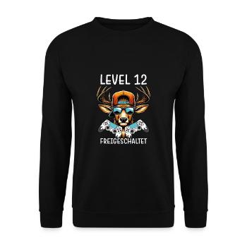 Level 12 Freigeschaltet Gamer Geburtstag Gaming - Unisex Pullover - Schwarz - Vorne - Alina (178cm) & Michal (187cm)