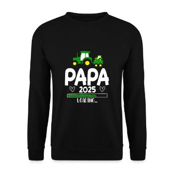 Papa 2025 Traktor Werdender Papa - Unisex Pullover - Schwarz - Vorne - Alina (178cm) & Michal (187cm)