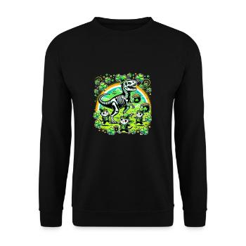 Katze Armee Dino St. Patrick's Day Kleeblätter - Unisex Pullover - Schwarz - Vorne - Alina (178cm) & Michal (187cm)