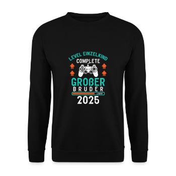 Level Einzelkind Complete Großer Bruder 2025 - Unisex Pullover - Schwarz - Vorne - Alina (178cm) & Michal (187cm)