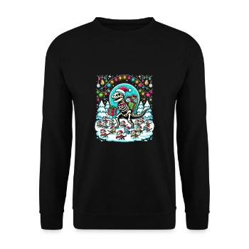 Katze Armee Skelett Dino Weihnachten T-Rex - Unisex Pullover - Schwarz - Vorne - Alina (178cm) & Michal (187cm)