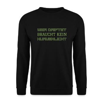 Wer driftet braucht kein Kurvenlicht - Auto Motiv - Unisex Pullover - Schwarz - Vorne - Alina (178cm) & Michal (187cm)