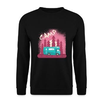 Camping Wohnmobil Vintage im Wohnwagen Caravan - Unisex Pullover - Schwarz - Vorne - Alina (178cm) & Michal (187cm)