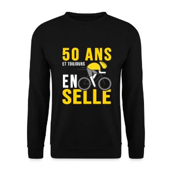 50 ans en selle humour anniversaire vélo cycliste - Sweat-shirt Unisexe - noir - Devant - Alina (178cm) & Michal (187cm)