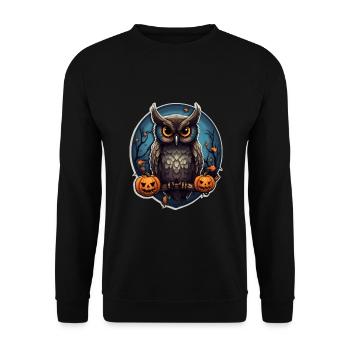 Eule Halloween - Unisex Pullover - Schwarz - Vorne - Alina (178cm) & Michal (187cm)