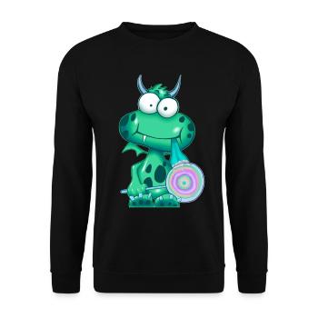 Grünes Monster mit Lolli - Unisex Pullover - Schwarz - Vorne - Alina (178cm) & Michal (187cm)
