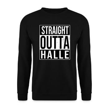 Straight Outta Halle an der Saale - Unisex Pullover - Schwarz - Vorne - Alina (178cm) & Michal (187cm)