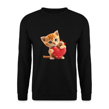 chaton avec un grand coeur - Sweat-shirt Unisexe - noir - Devant - Alina (178cm) & Michal (187cm)