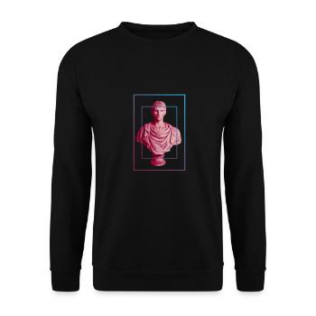 Synthwave Retrowave Style Statue Vaporwave Büste - Unisex Pullover - Schwarz - Vorne - Alina (178cm) & Michal (187cm)