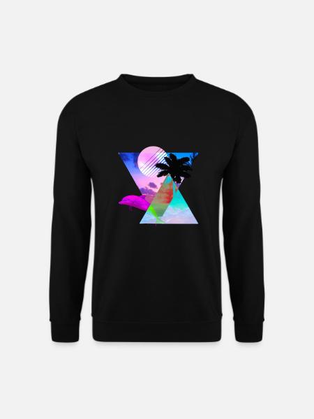Vaporwave Dolphin 80s hypnotische Sonnenuntergangszene - Unisex Pullover - Schwarz