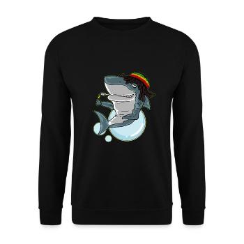 Lustiges Reggae-Haifisch-T-Shirt Geschenk Rastafari Haifisch Te - Unisex Pullover - Schwarz - Vorne - Alina (178cm) & Michal (187cm)