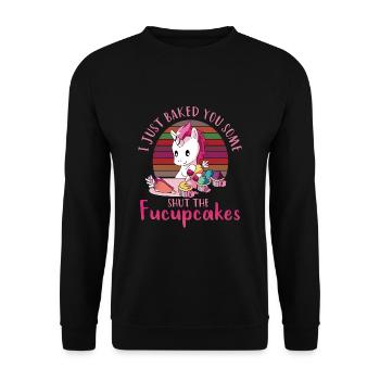 Einhorn shut the fucupcakes - Unisex Pullover - Schwarz - Vorne - Alina (178cm) & Michal (187cm)