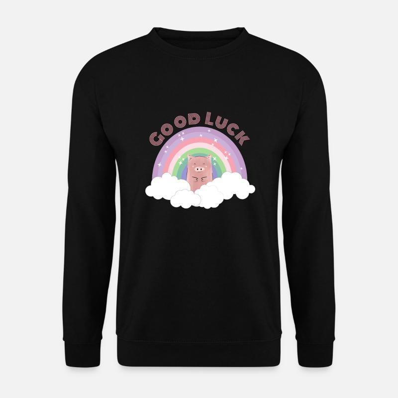 Regenbogen Schwein Wolken Good Luck Glück Geschenk - Unisex Pullover - Schwarz