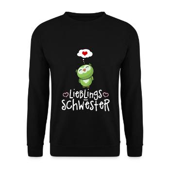 Lieblingsschwester mit Herz - Beste Schwester Eule - Unisex Pullover - Schwarz - Vorne - Alina (178cm) & Michal (187cm)