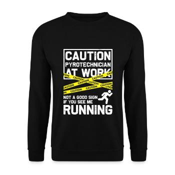 Caution Pyrotechnician At Work - Pyrotechniker - Unisex Sweatshirt - black - Front - Alina (178cm) & Michal (187cm)