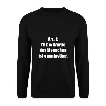 Artikel 1 Grundgesetz - Menschenwürde - Unisex Pullover - Schwarz - Vorne - Alina (178cm) & Michal (187cm)