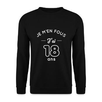 Anniversaire 18 ans - Je m'en fous j'ai 18 ans - Sweat-shirt Unisexe - noir - Devant - Alina (178cm) & Michal (187cm)