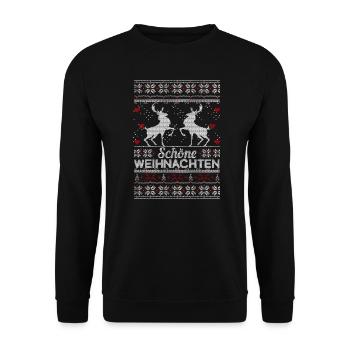 Ugly Schöne Weihnachten, Rentier. Geschenk Idee - Unisex Pullover - Schwarz - Vorne - Alina (178cm) & Michal (187cm)