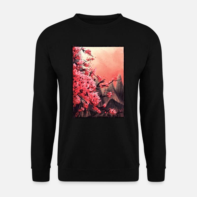 Kirschblüten Japan, Kunst Landschaft Gebirge Asien - Unisex Pullover - Schwarz